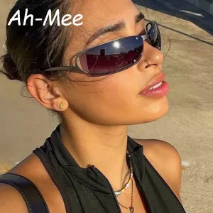 Cycling Fashion Rimless Y2K Sunglasses Women Men Trendy 2000'S Wrap Around Sun Glasses Punk Goggles Rectangle Sports Shades