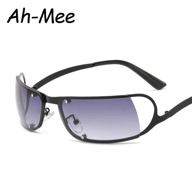 Cycling Fashion Rimless Y2K Sunglasses Women Men Trendy 2000'S Wrap Around Sun Glasses Punk Goggles Rectangle Sports Shades