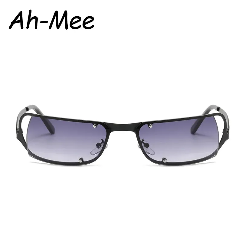 Cycling Fashion Rimless Y2K Sunglasses Women Men Trendy 2000'S Wrap Around Sun Glasses Punk Goggles Rectangle Sports Shades