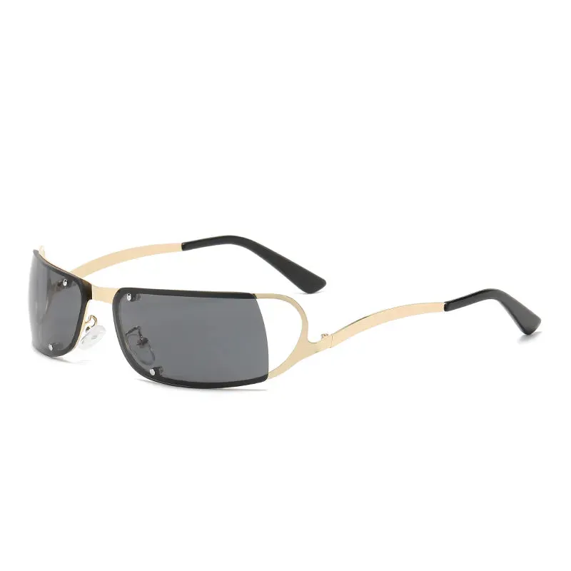 Cycling Fashion Rimless Y2K Sunglasses Women Men Trendy 2000'S Wrap Around Sun Glasses Punk Goggles Rectangle Sports Shades