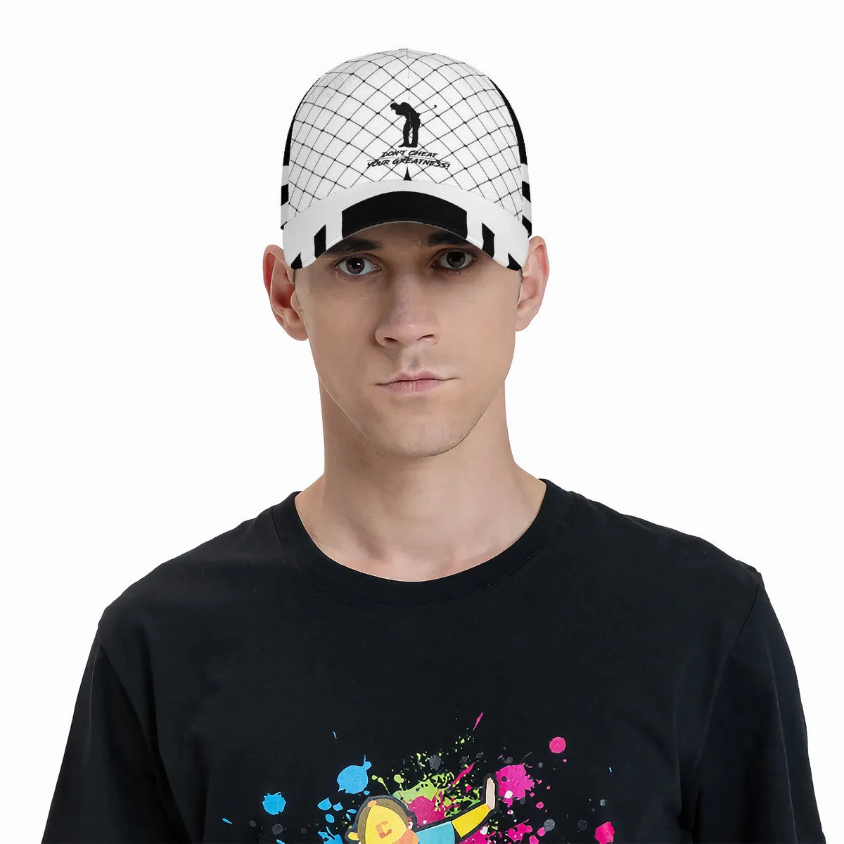 DCYG Black Netting & White S24 Golfers Curved Brim Baseball Cap (AOP)