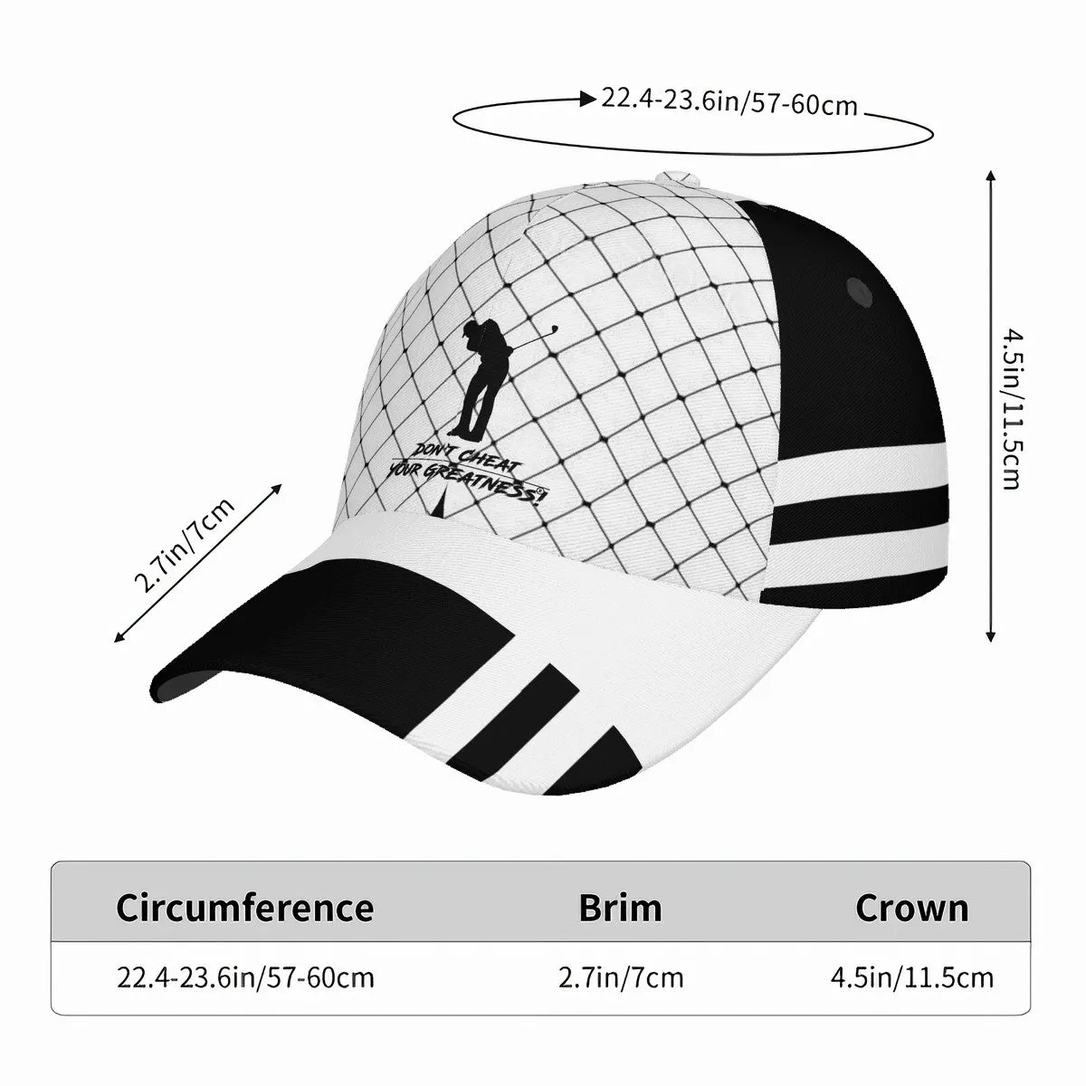 DCYG Black Netting & White S24 Golfers Curved Brim Baseball Cap (AOP)