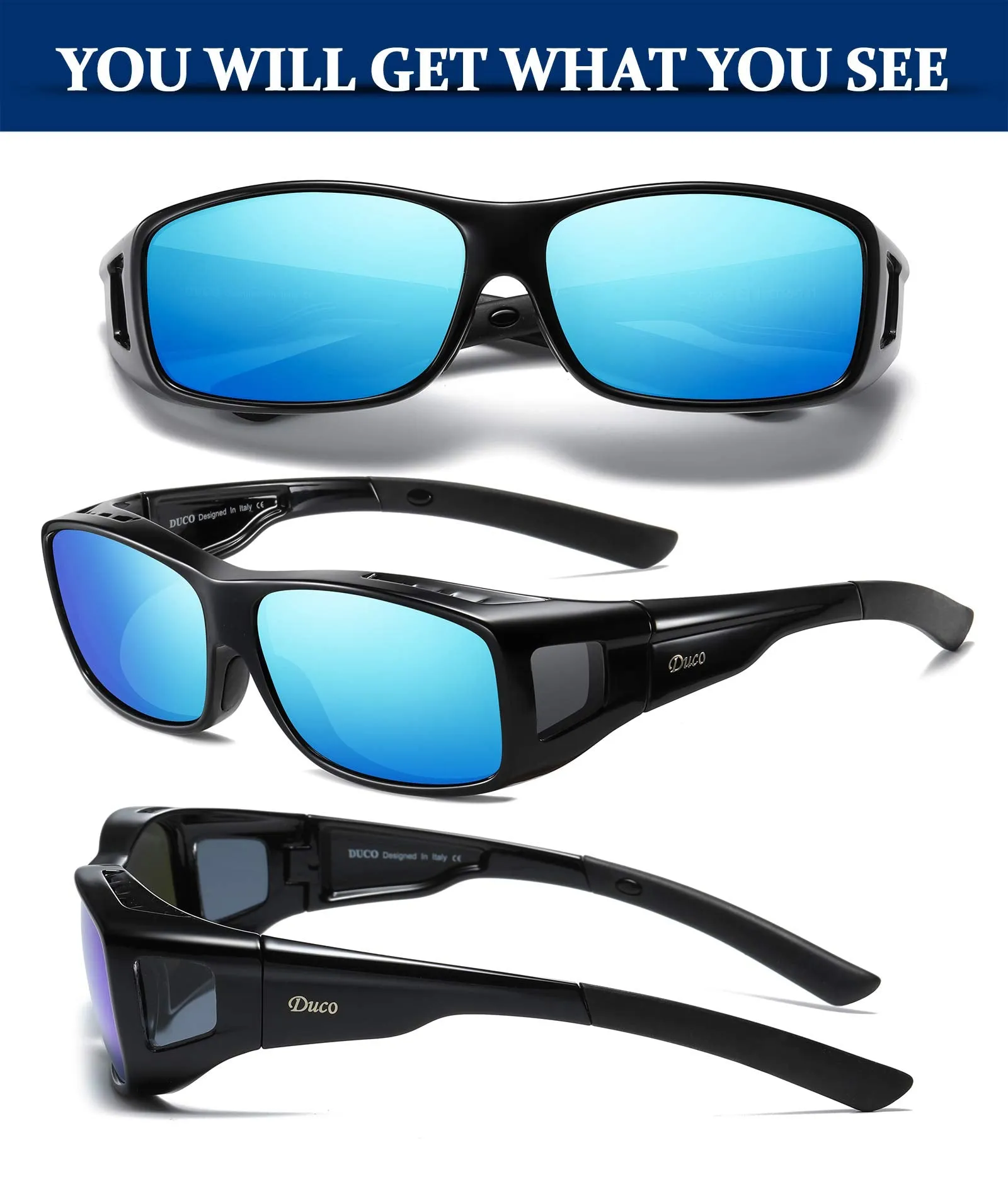 DUCO Men's Wraparound Fitover Polarizd Wear Over Sunglasses 8953