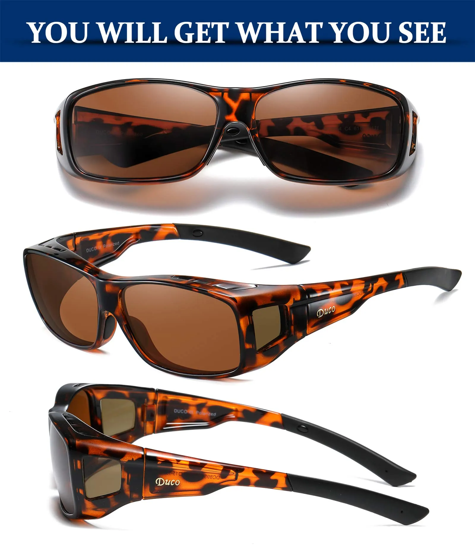 DUCO Men's Wraparound Fitover Polarizd Wear Over Sunglasses 8953