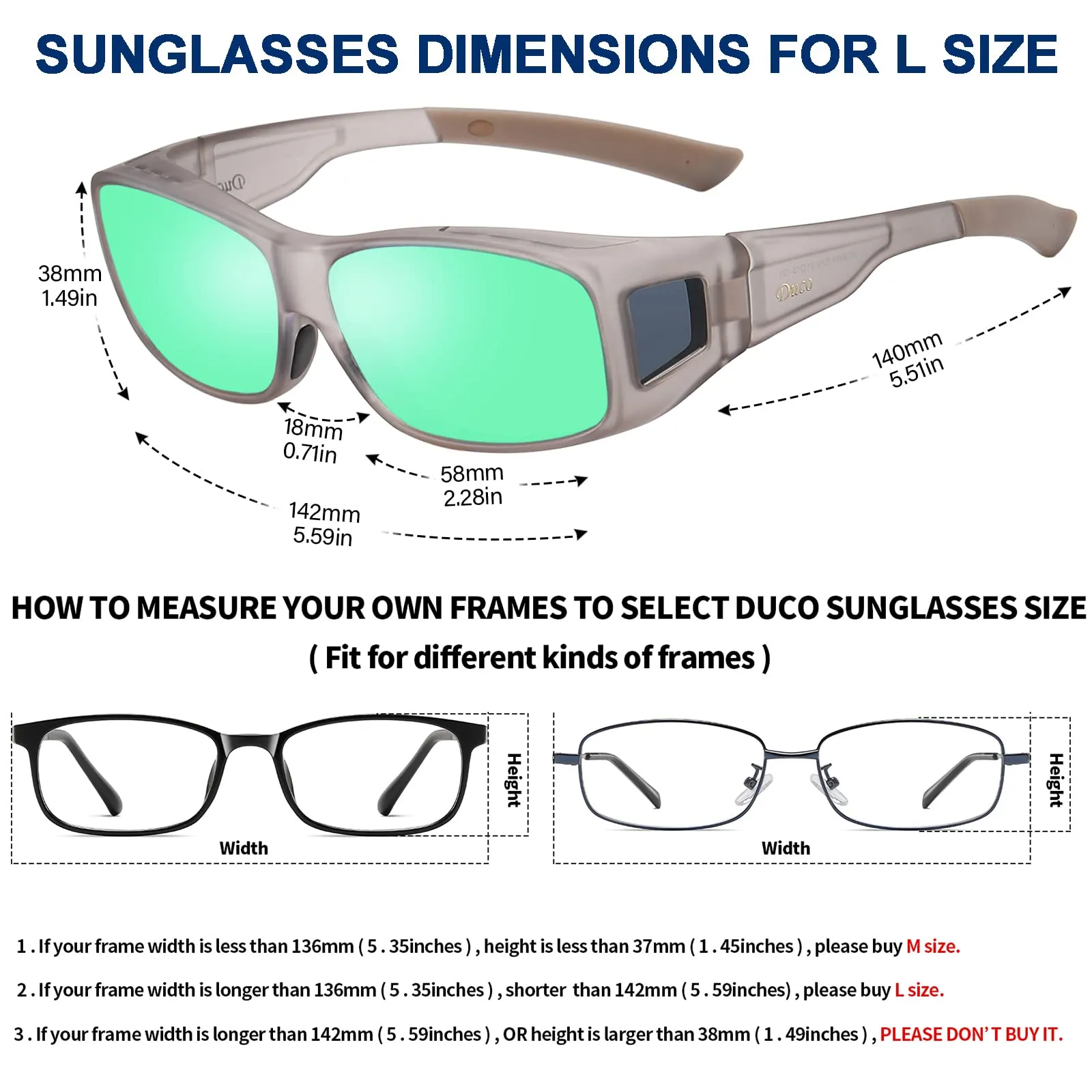 DUCO Men's Wraparound Fitover Polarizd Wear Over Sunglasses 8953