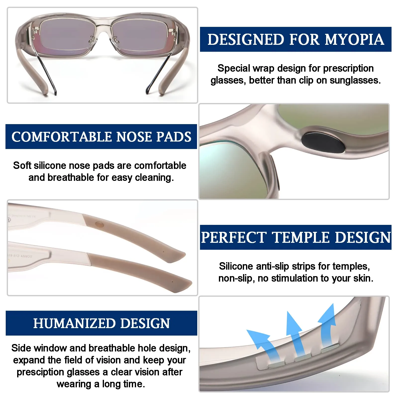 DUCO Men's Wraparound Fitover Polarizd Wear Over Sunglasses 8953