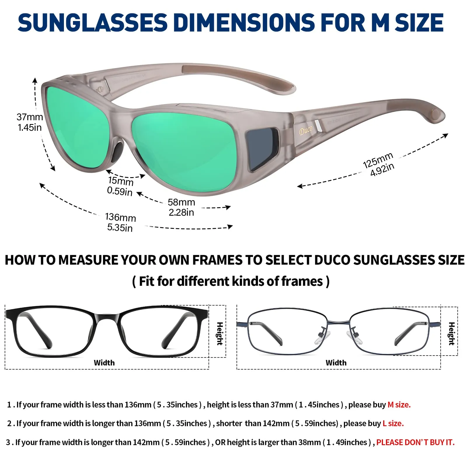 DUCO Men's Wraparound Fitover Polarizd Wear Over Sunglasses 8953