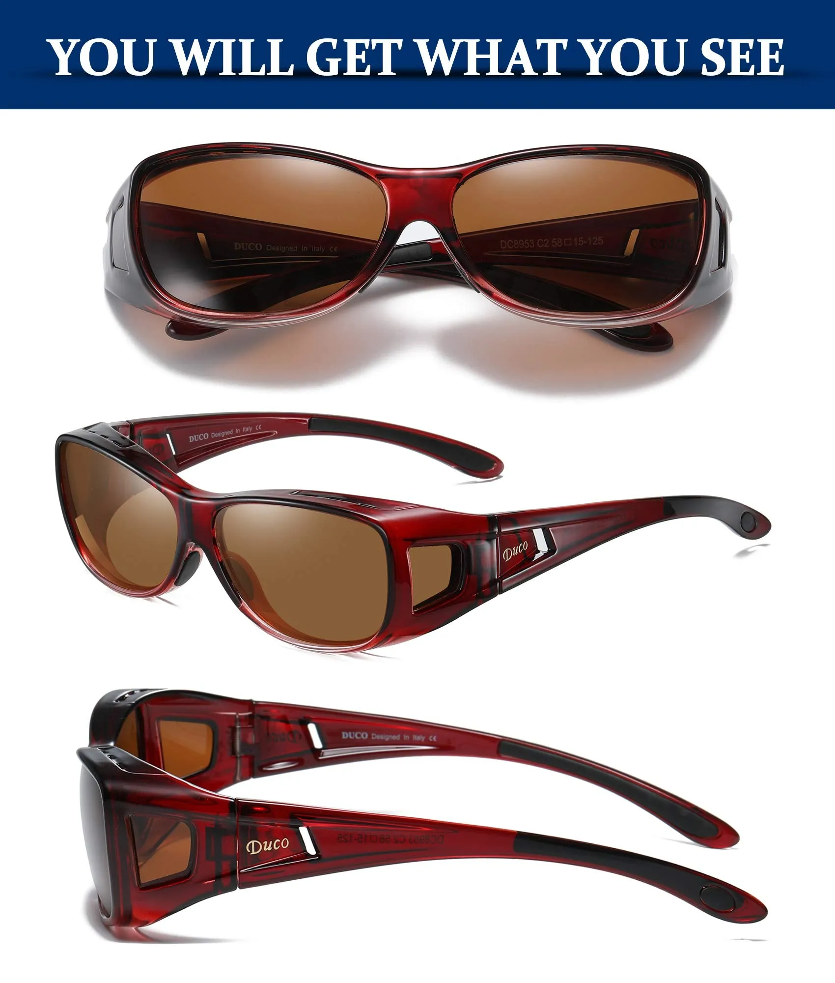 DUCO Men's Wraparound Fitover Polarizd Wear Over Sunglasses 8953