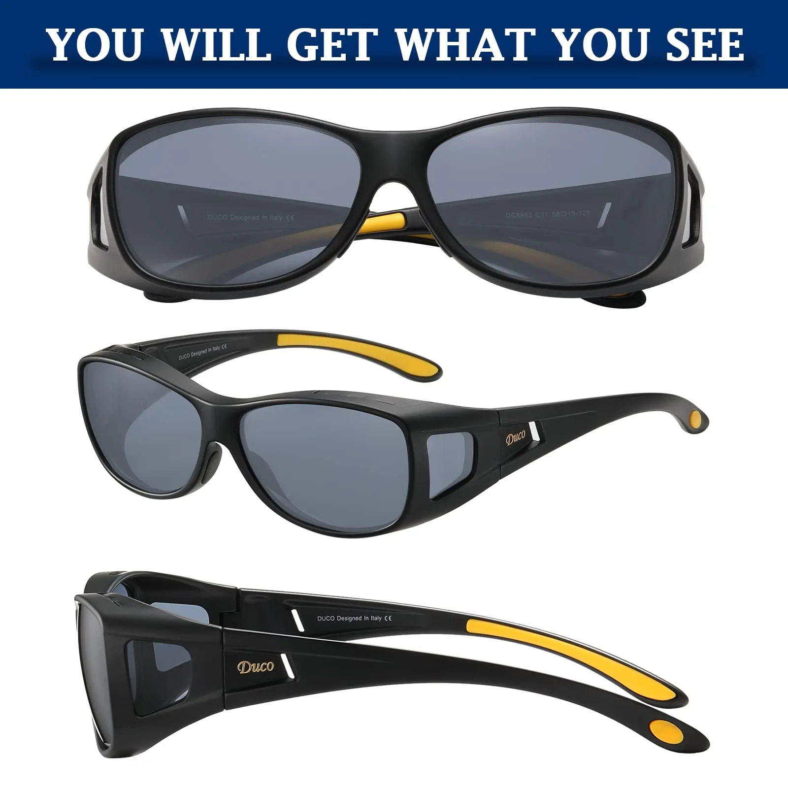 DUCO Men's Wraparound Fitover Polarizd Wear Over Sunglasses 8953