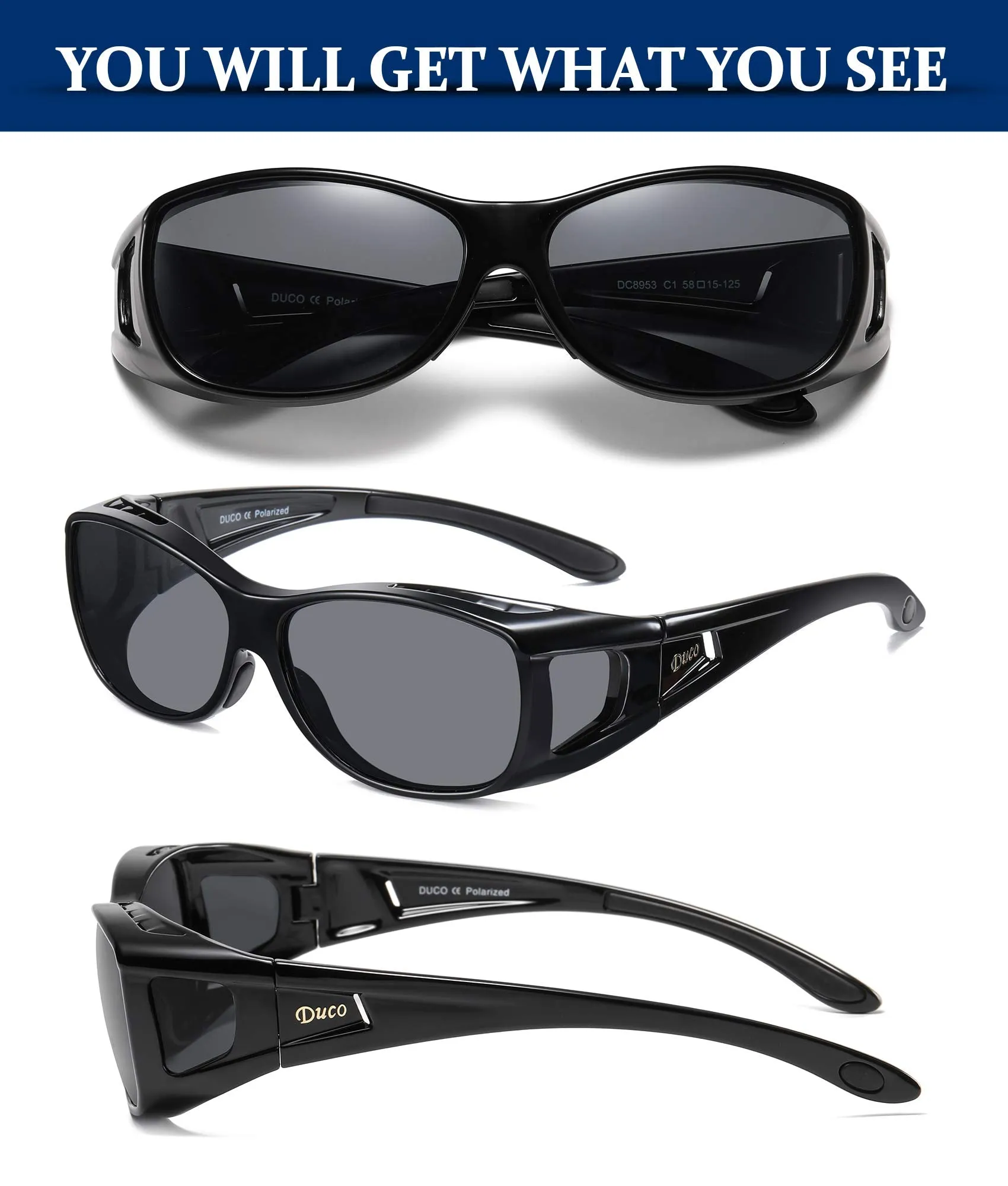 DUCO Men's Wraparound Fitover Polarizd Wear Over Sunglasses 8953
