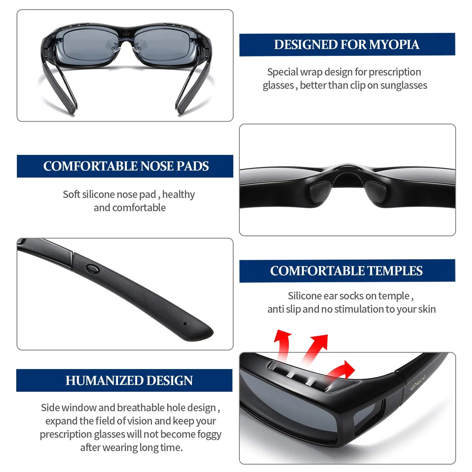 DUCO Men's Wraparound Fitover Polarizd Wear Over Sunglasses 8953