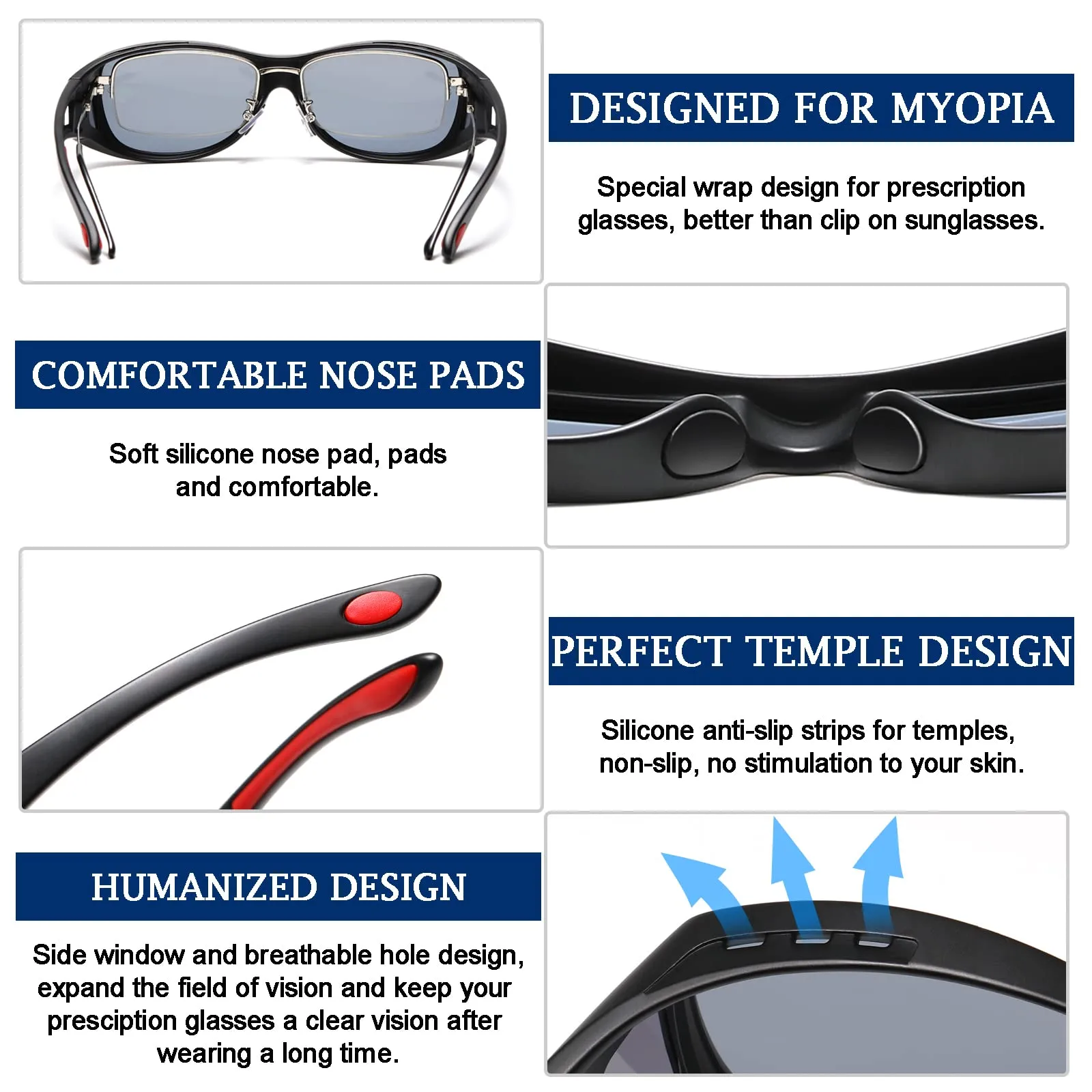 DUCO Men's Wraparound Fitover Polarizd Wear Over Sunglasses 8953