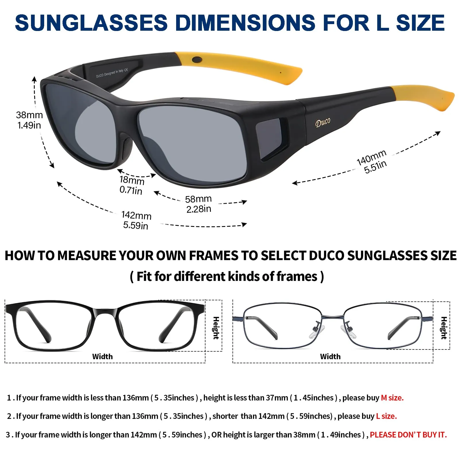 DUCO Men's Wraparound Fitover Polarizd Wear Over Sunglasses 8953