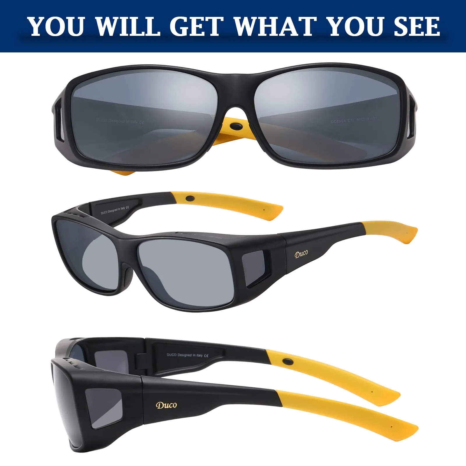 DUCO Men's Wraparound Fitover Polarizd Wear Over Sunglasses 8953