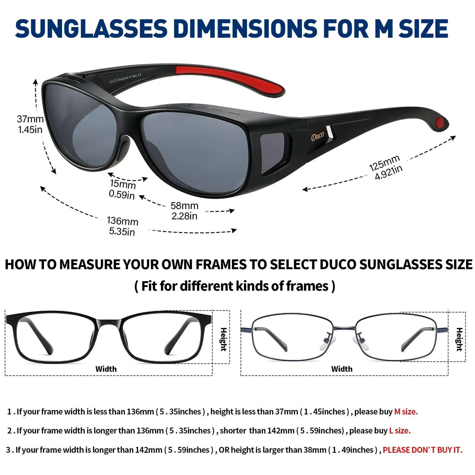 DUCO Men's Wraparound Fitover Polarizd Wear Over Sunglasses 8953