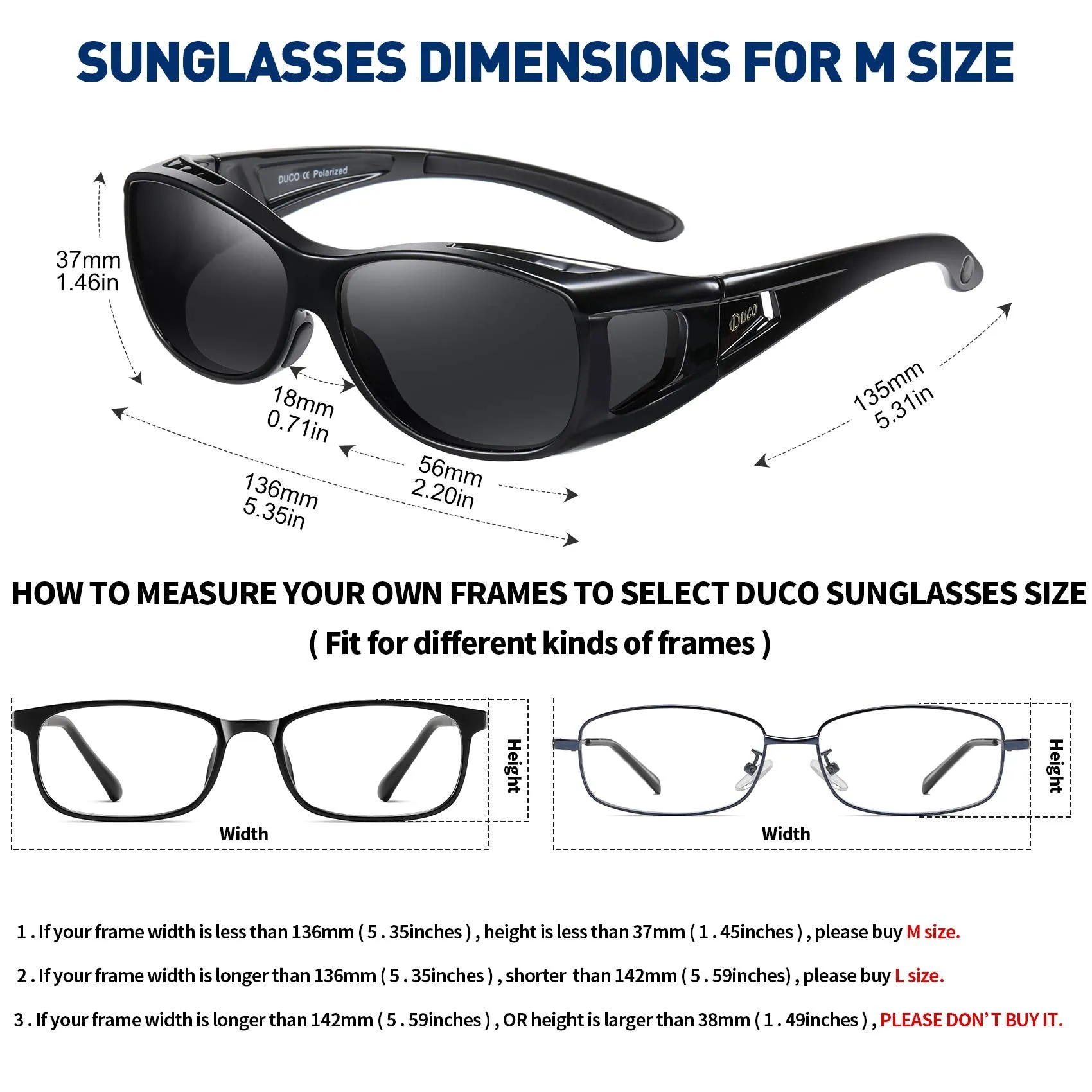 DUCO Men's Wraparound Fitover Polarizd Wear Over Sunglasses 8953