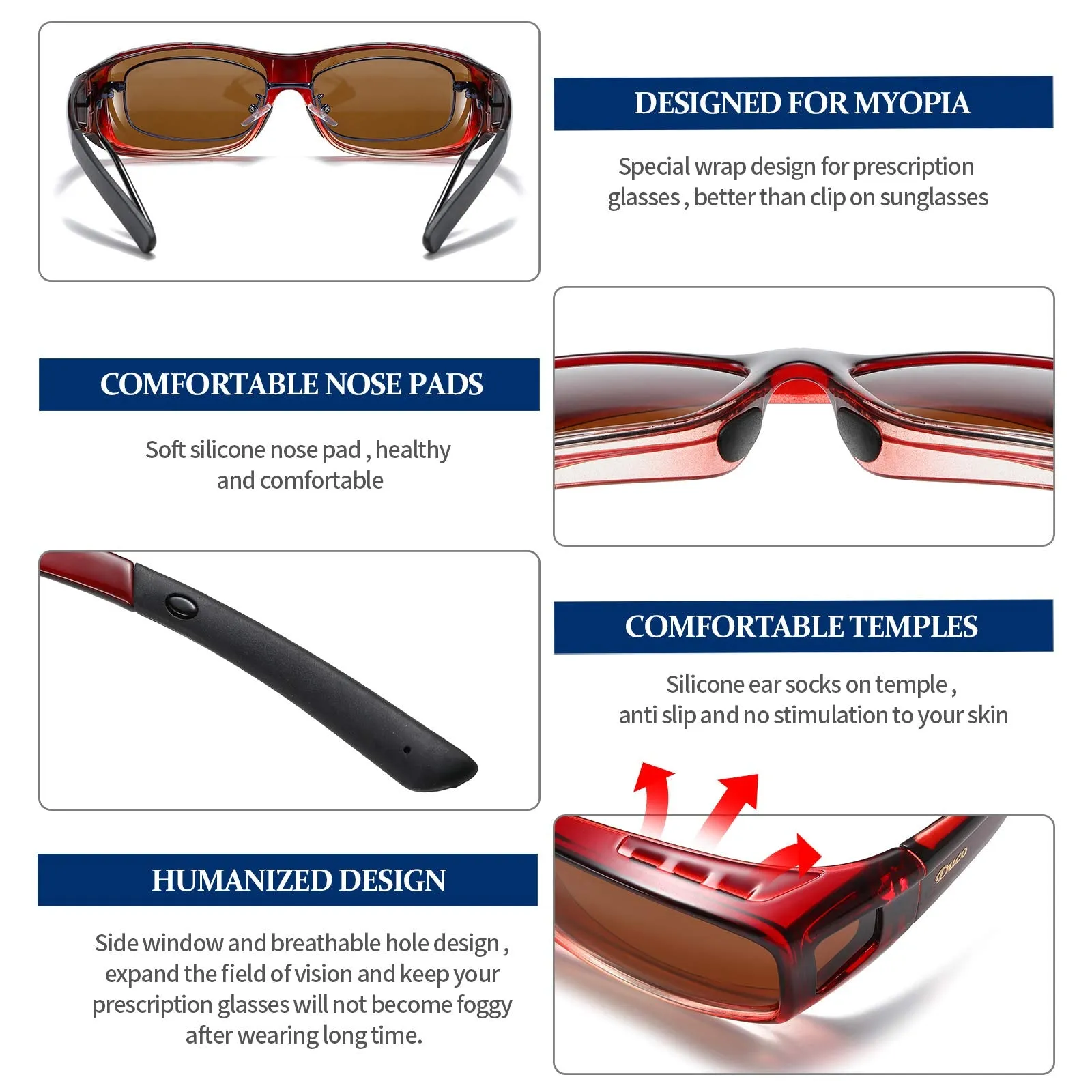DUCO Men's Wraparound Fitover Polarizd Wear Over Sunglasses 8953