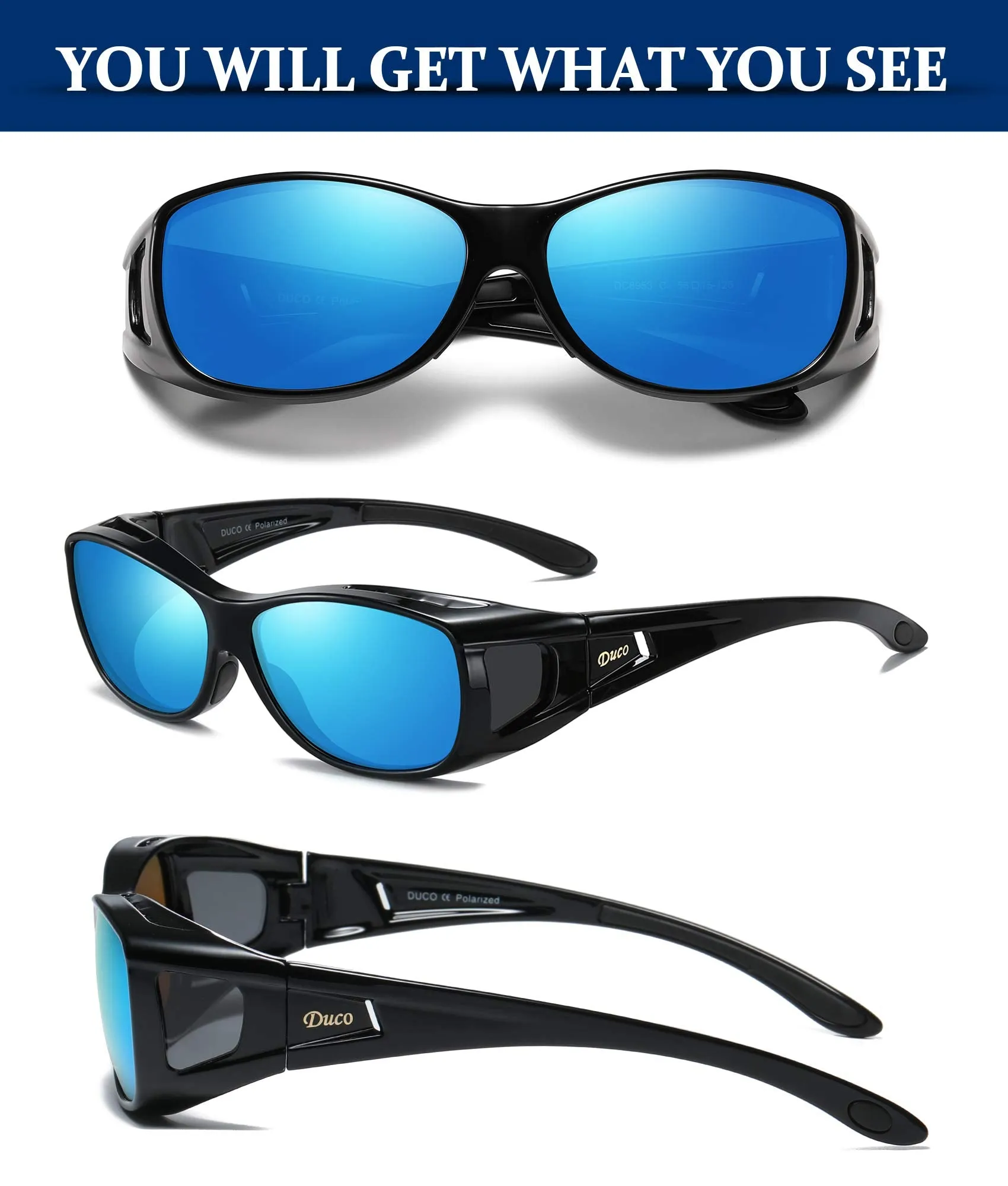 DUCO Men's Wraparound Fitover Polarizd Wear Over Sunglasses 8953