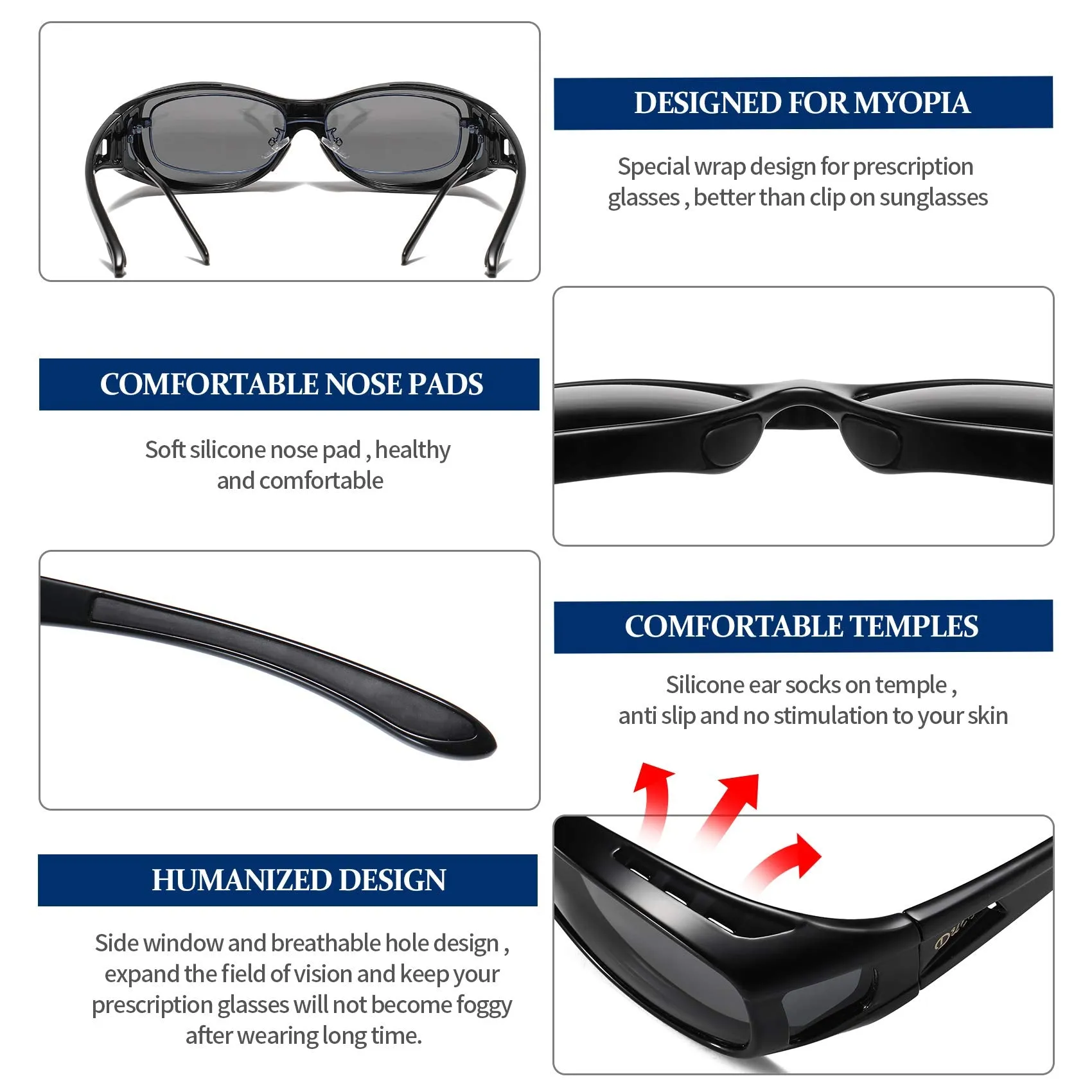 DUCO Men's Wraparound Fitover Polarizd Wear Over Sunglasses 8953