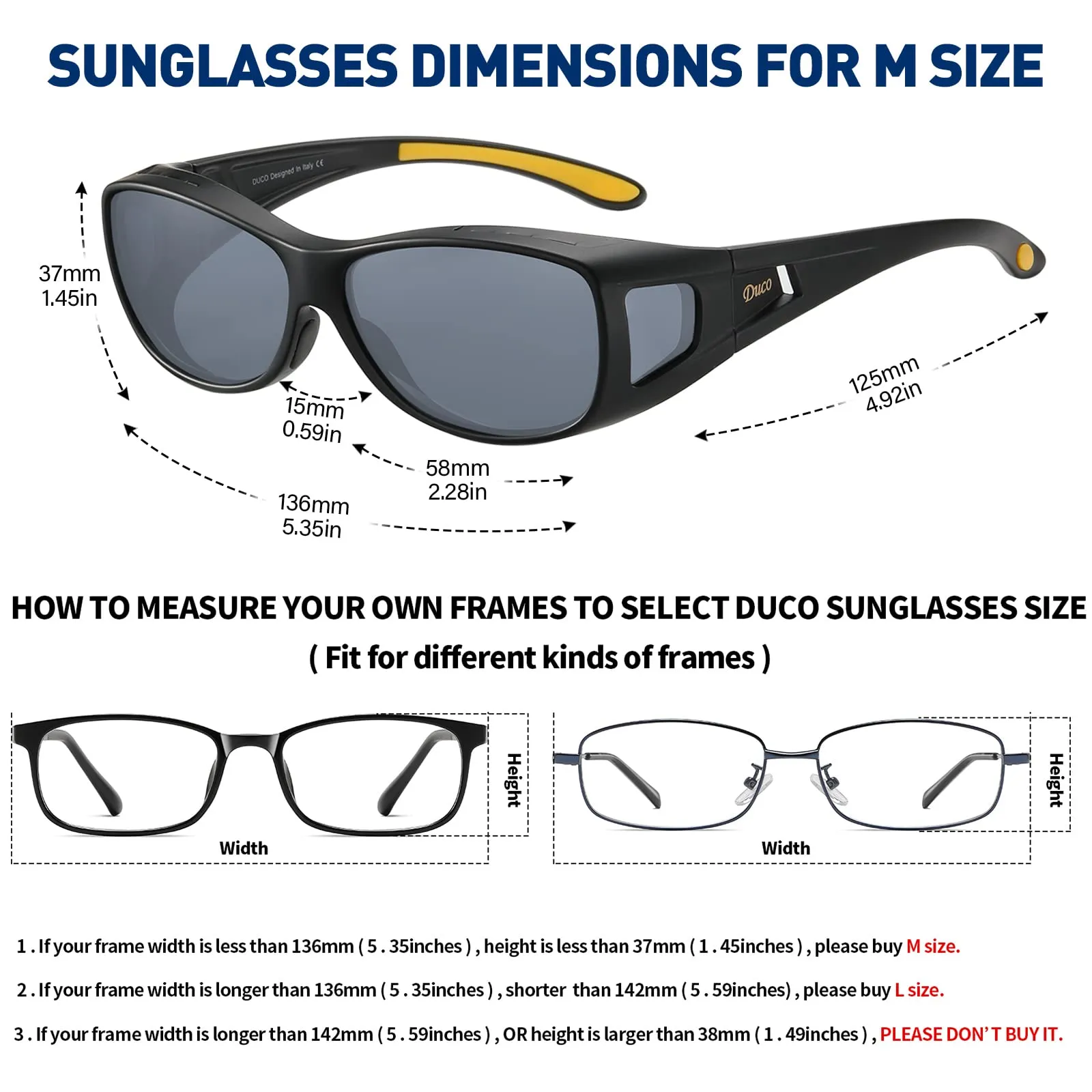 DUCO Men's Wraparound Fitover Polarizd Wear Over Sunglasses 8953