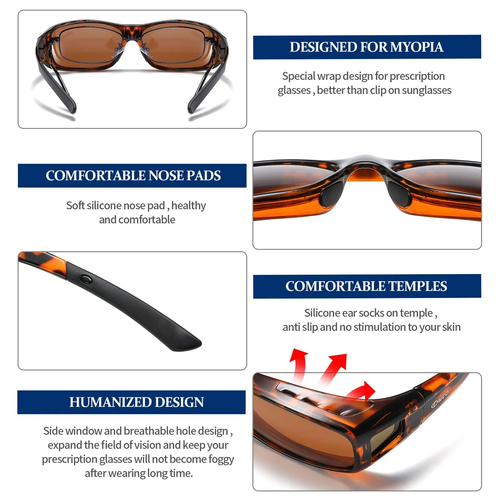 DUCO Men's Wraparound Fitover Polarizd Wear Over Sunglasses 8953
