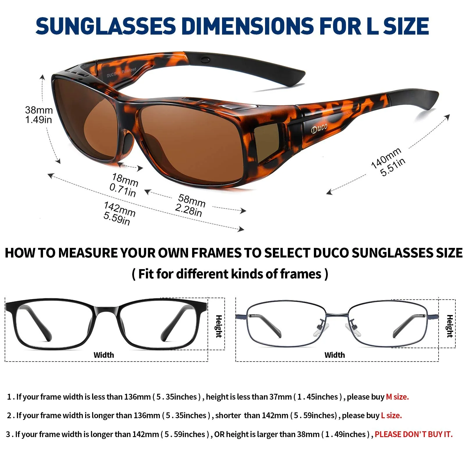 DUCO Men's Wraparound Fitover Polarizd Wear Over Sunglasses 8953