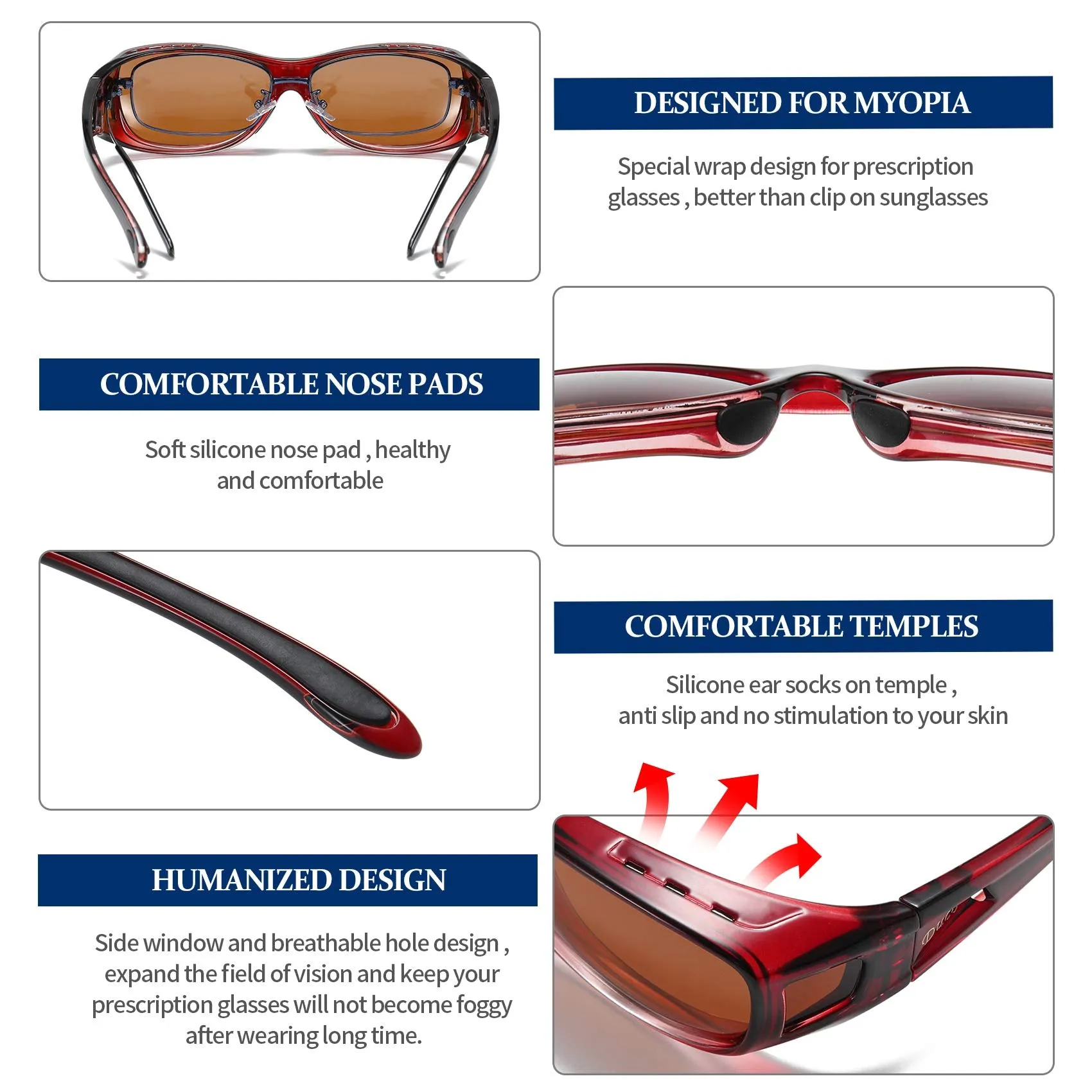 DUCO Men's Wraparound Fitover Polarizd Wear Over Sunglasses 8953