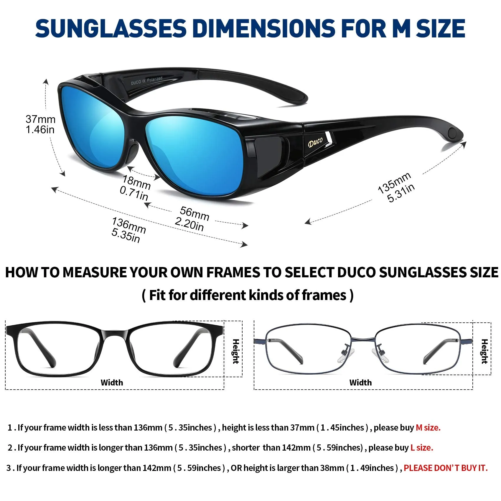 DUCO Men's Wraparound Fitover Polarizd Wear Over Sunglasses 8953