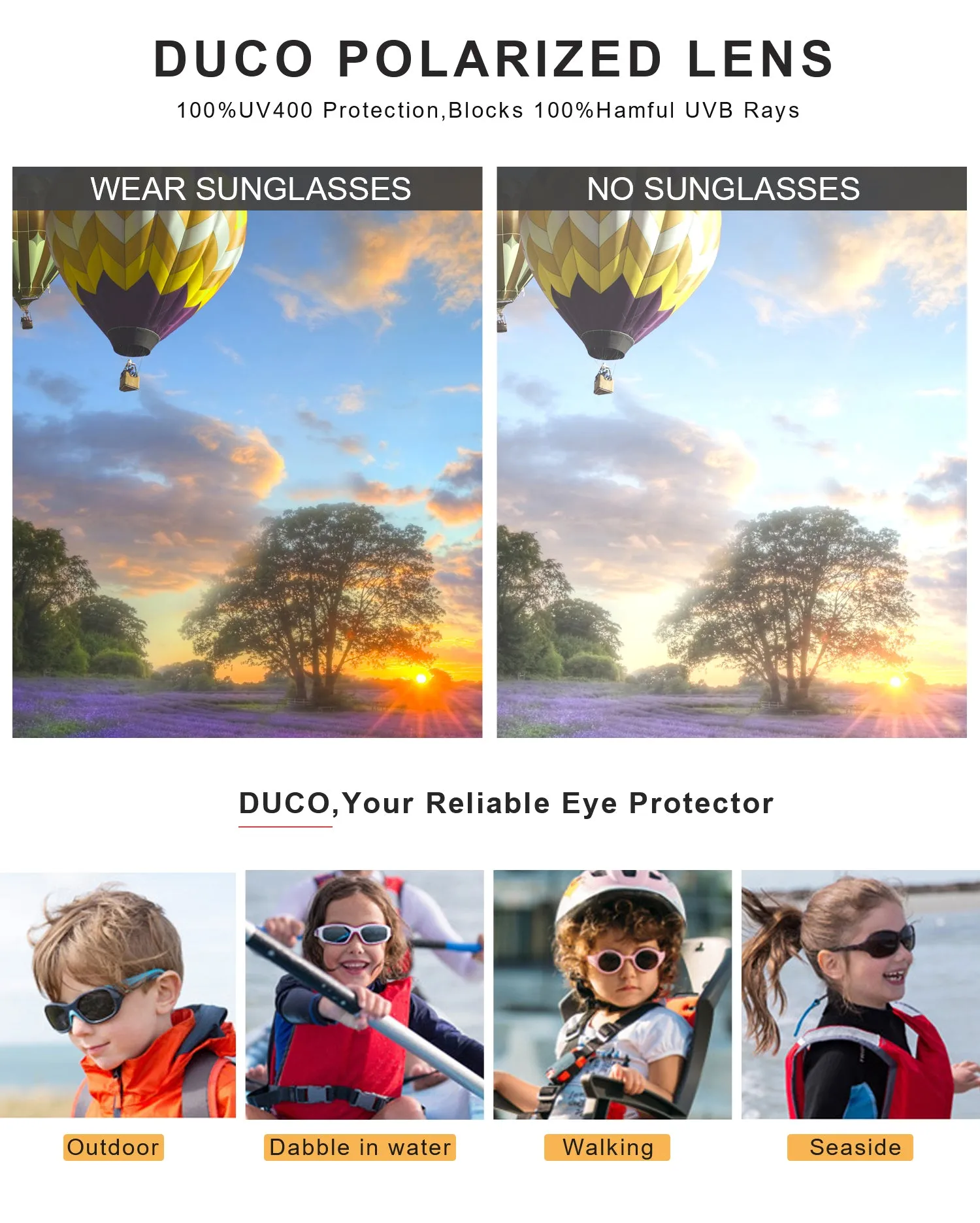 DUCO TPEE Kids Sport Polarized Sunglasses For Kids Boys Girls Rubber Flexible Frame Sunglasses UV Protection