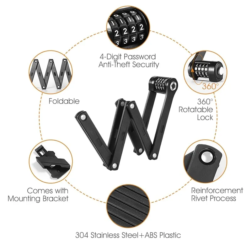 Foldable Bicycle Password Lock Strongest Anti Theft Heavy Duty Lock MTB Road Bike Motorcycle Electric Bike Lock