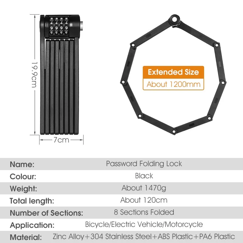 Foldable Bicycle Password Lock Strongest Anti Theft Heavy Duty Lock MTB Road Bike Motorcycle Electric Bike Lock