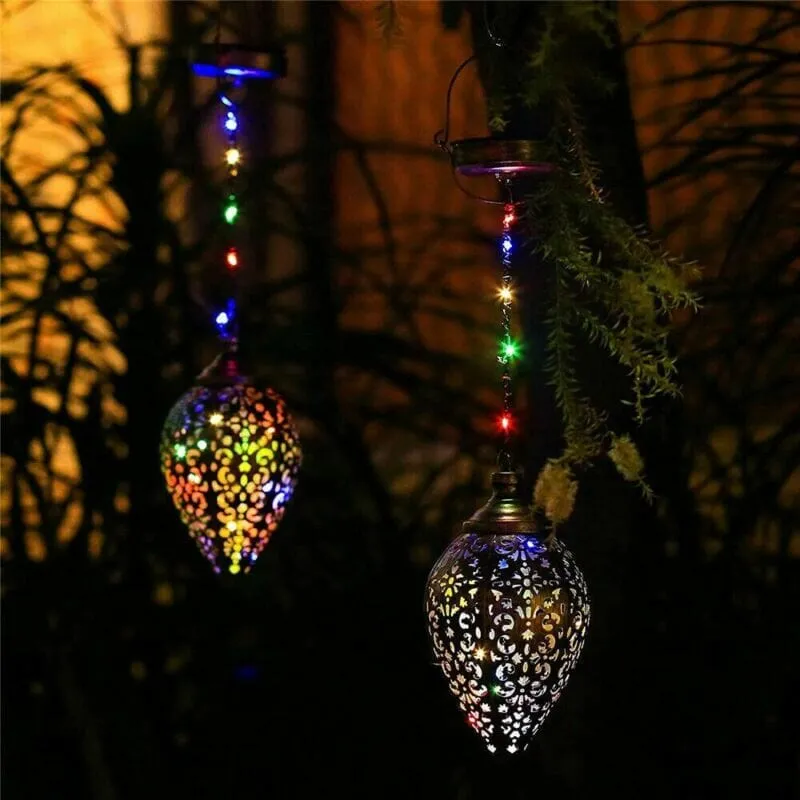 GoodVybe™ Solar LED 'Hanging Lantern' Light: Outdoor Metal Art, Garden Lamp Decor
