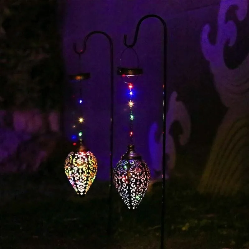 GoodVybe™ Solar LED 'Hanging Lantern' Light: Outdoor Metal Art, Garden Lamp Decor
