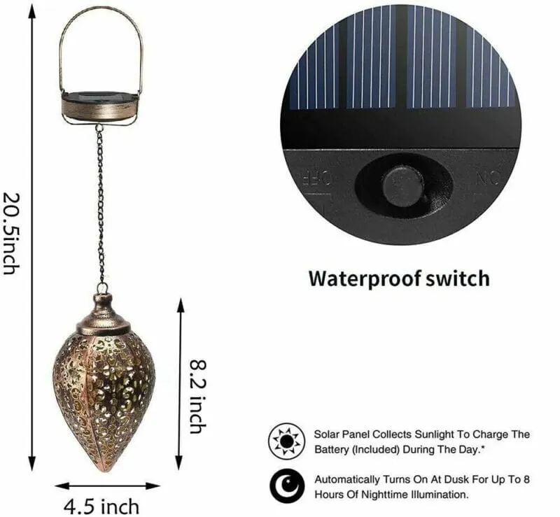 GoodVybe™ Solar LED 'Hanging Lantern' Light: Outdoor Metal Art, Garden Lamp Decor