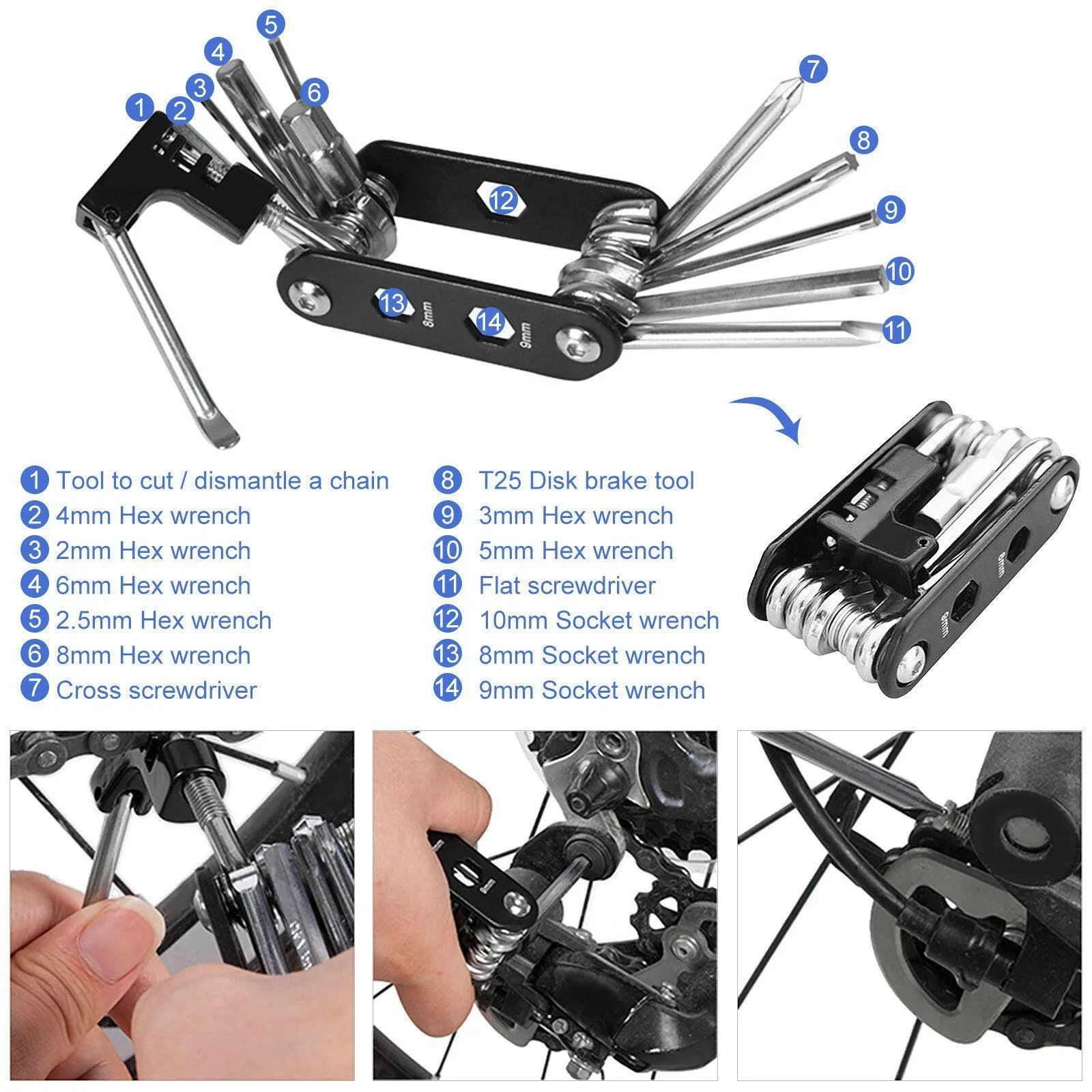 Mini Bike Pump with Tire Repair Kit Portable Mountain Bike Repair Tools Kit Bicycle Repair for Multipurpose Emergency Tire Repair Set 14 in 1 Bicycle Repair Multifunctional Tool Set Bike Maintenance Tool  High Air Pressure Tool