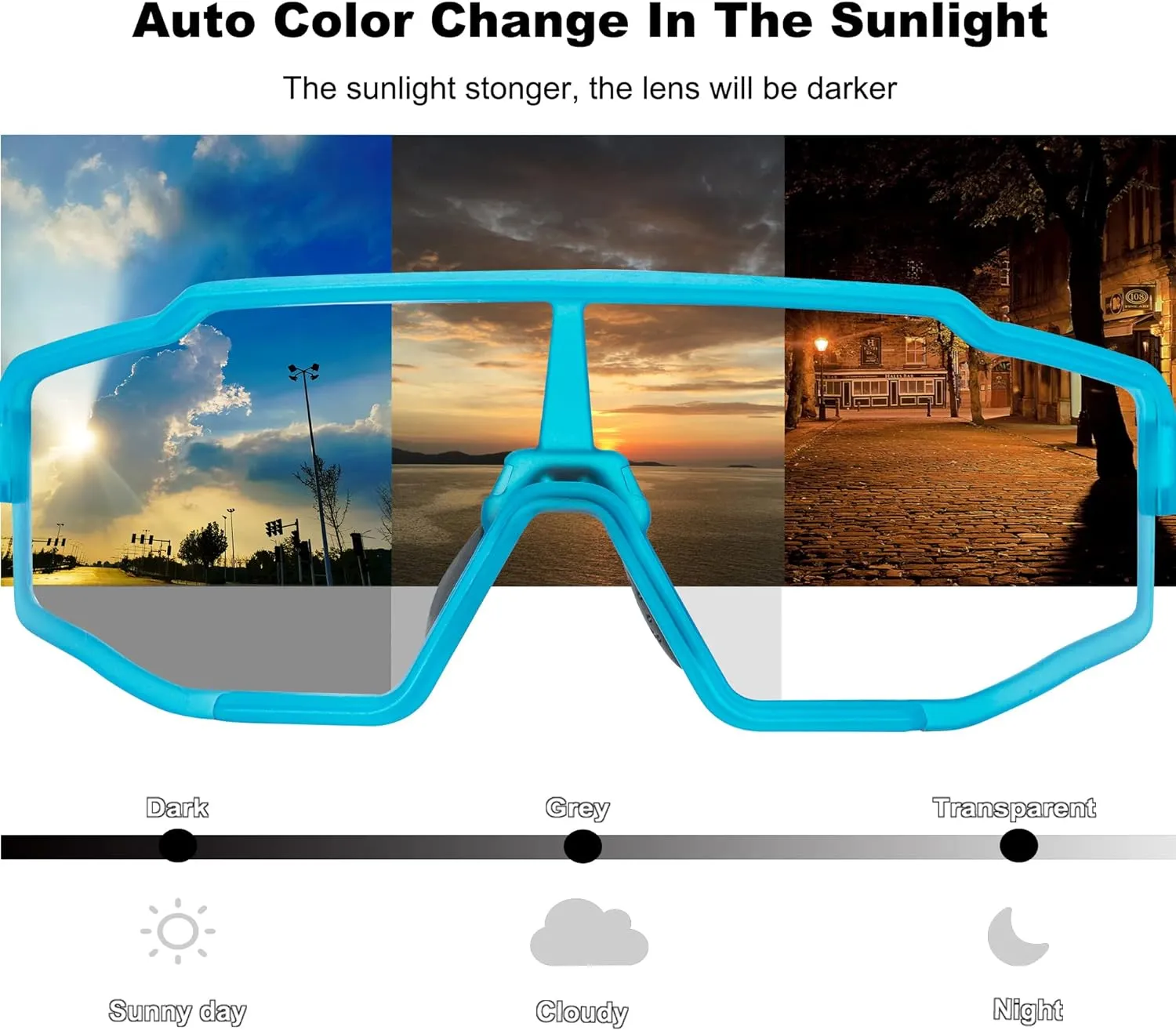 ROCKBROS Photochromic Cycling Sunglasses UV Protection Windproof Lightweight