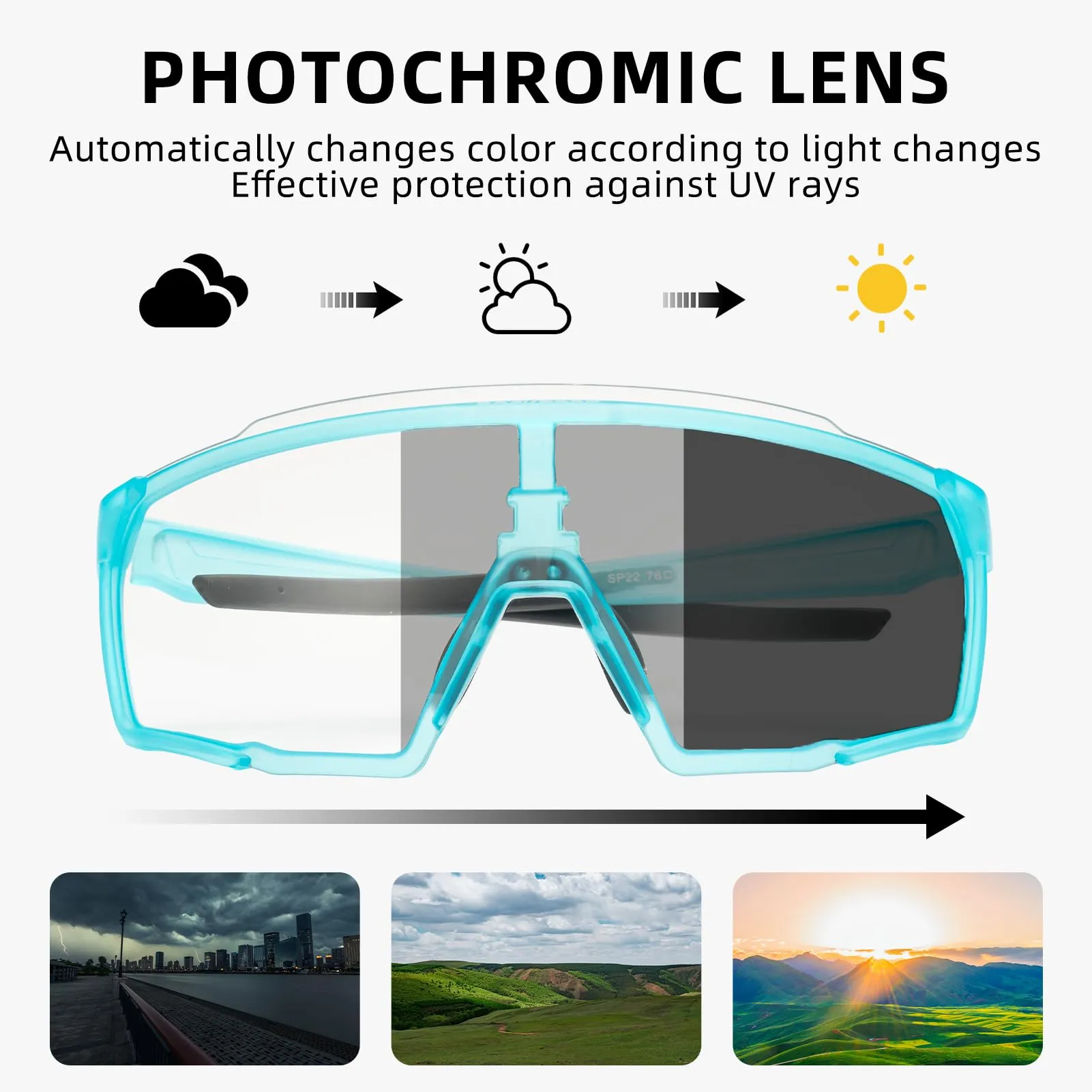 ROCKBROS Photochromic Sport Cycling Sunglasses for Men Women Lightweight UV Protection
