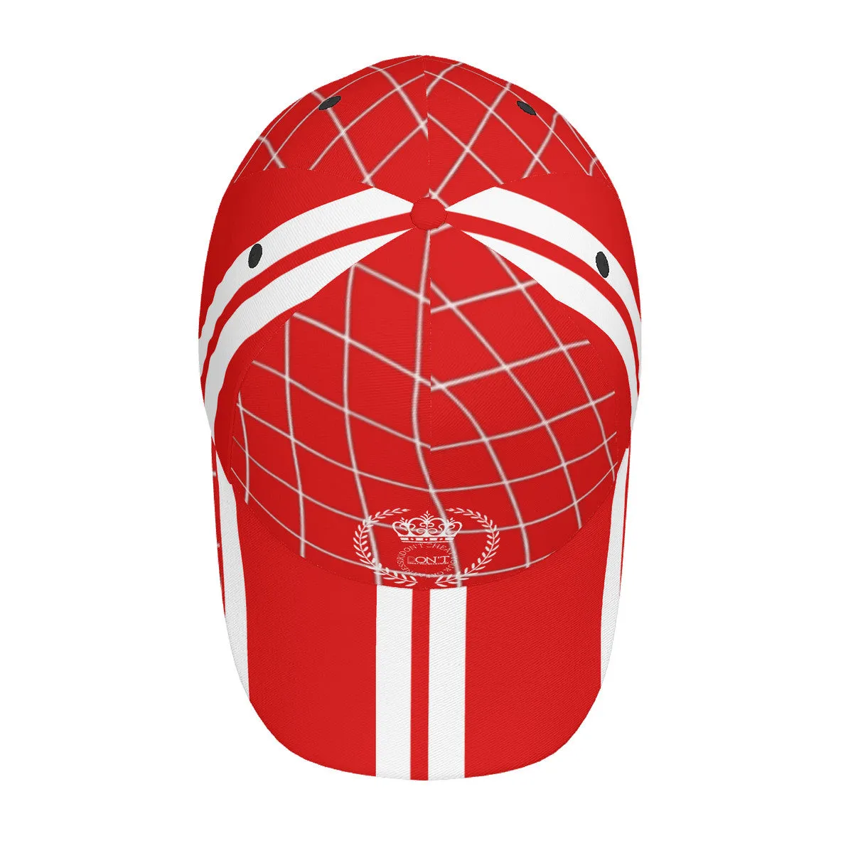 Royalty 24 White Logo,Netting ,Stripes & Red Curved Brim Baseball Cap (AOP)