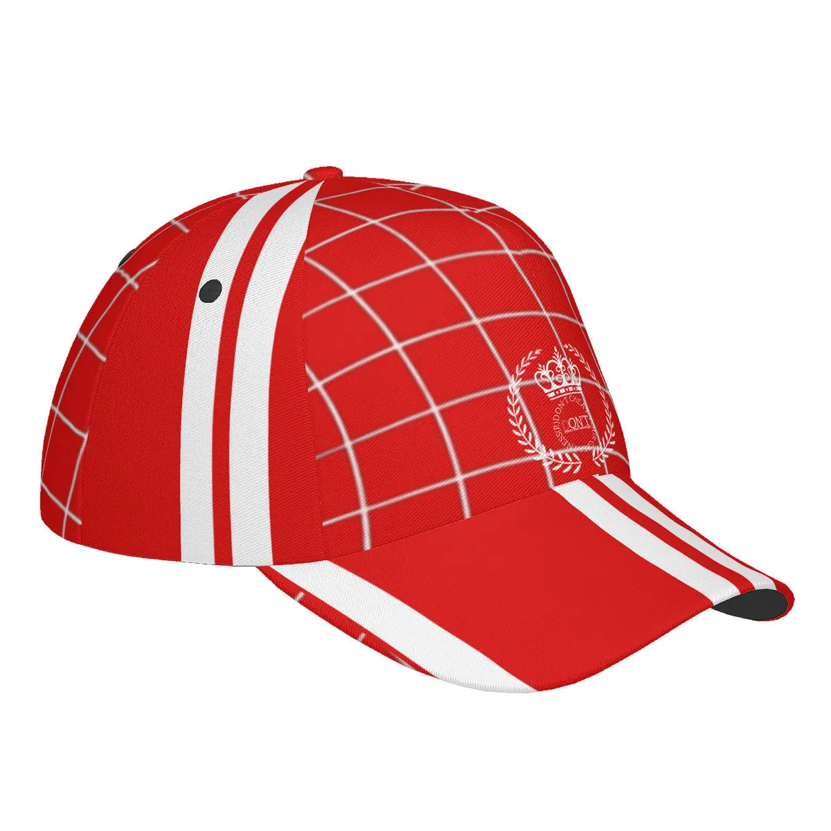 Royalty 24 White Logo,Netting ,Stripes & Red Curved Brim Baseball Cap (AOP)