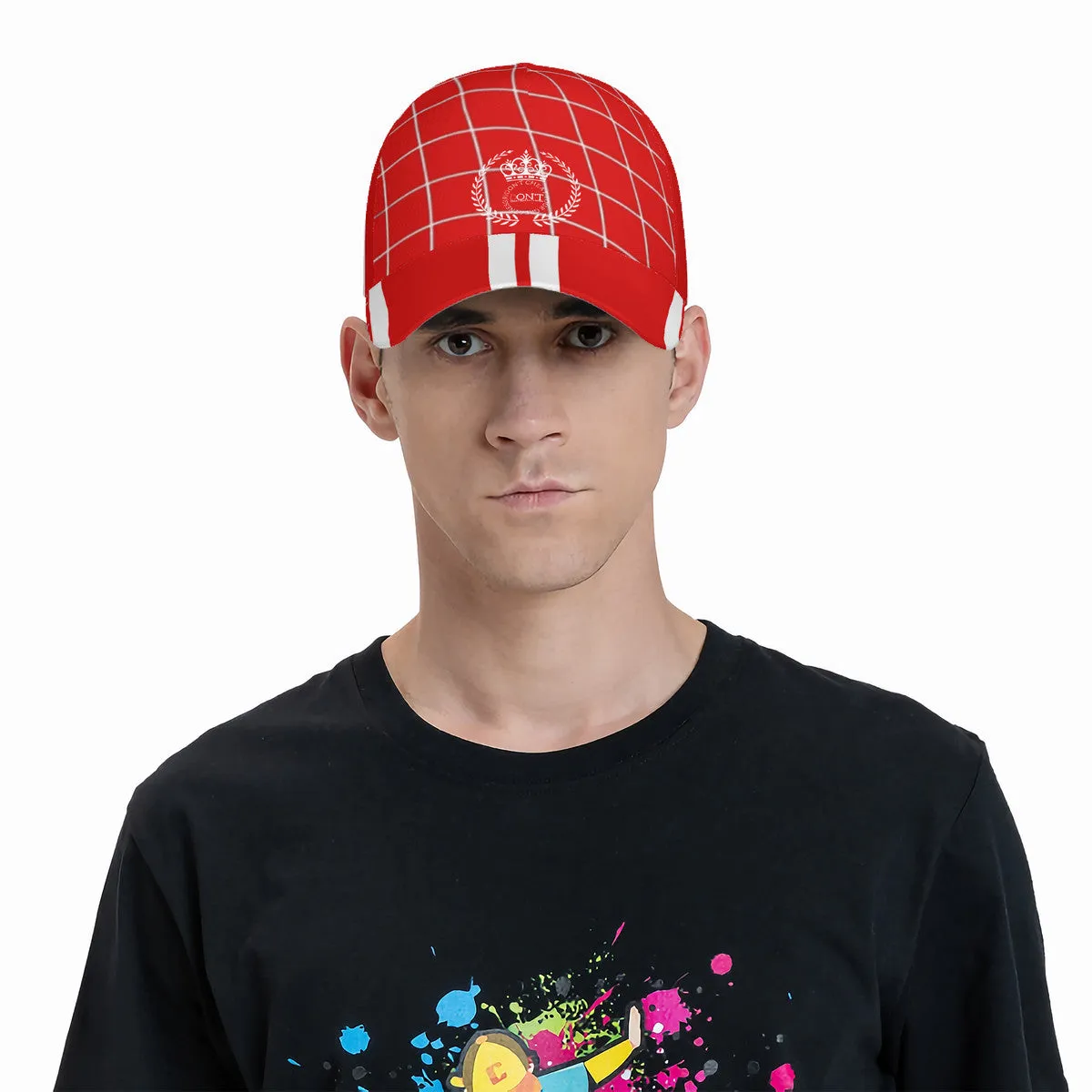 Royalty 24 White Logo,Netting ,Stripes & Red Curved Brim Baseball Cap (AOP)