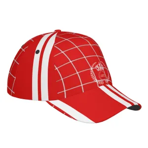 Royalty 24 White Logo,Netting ,Stripes & Red Curved Brim Baseball Cap (AOP)